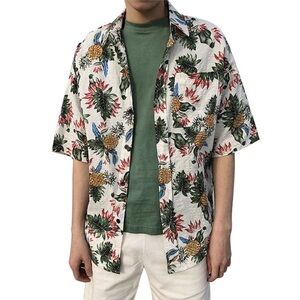(A11) Coofandy pineapple Short‎ Sleeve Button Down Beach Shirt, Size Large, NWT